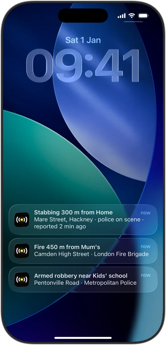 Three Guardian alerts on an iPhone lock screen